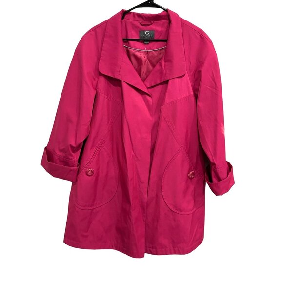 Gallery New York Fuchsia Short Trench Coat Nylon Blend Size 1X - Picture 1 of 7